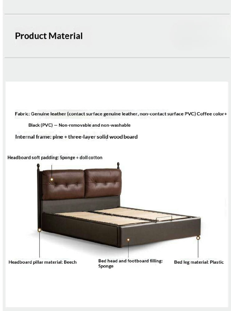 Genuine Leather Luxury Storage Bed with Lift-Up Storage Box Bed