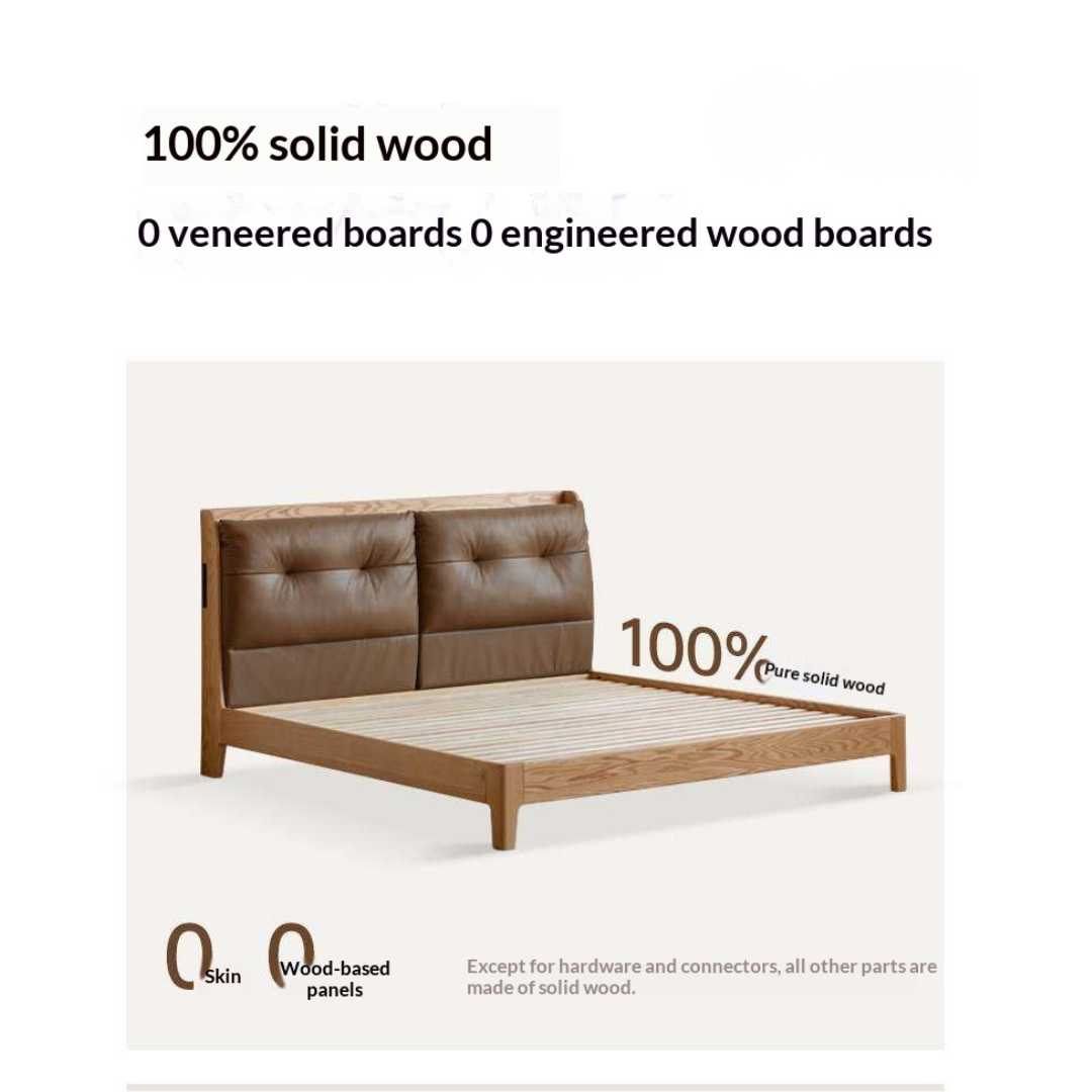 Oak Solid Wood Modern Leather Bed