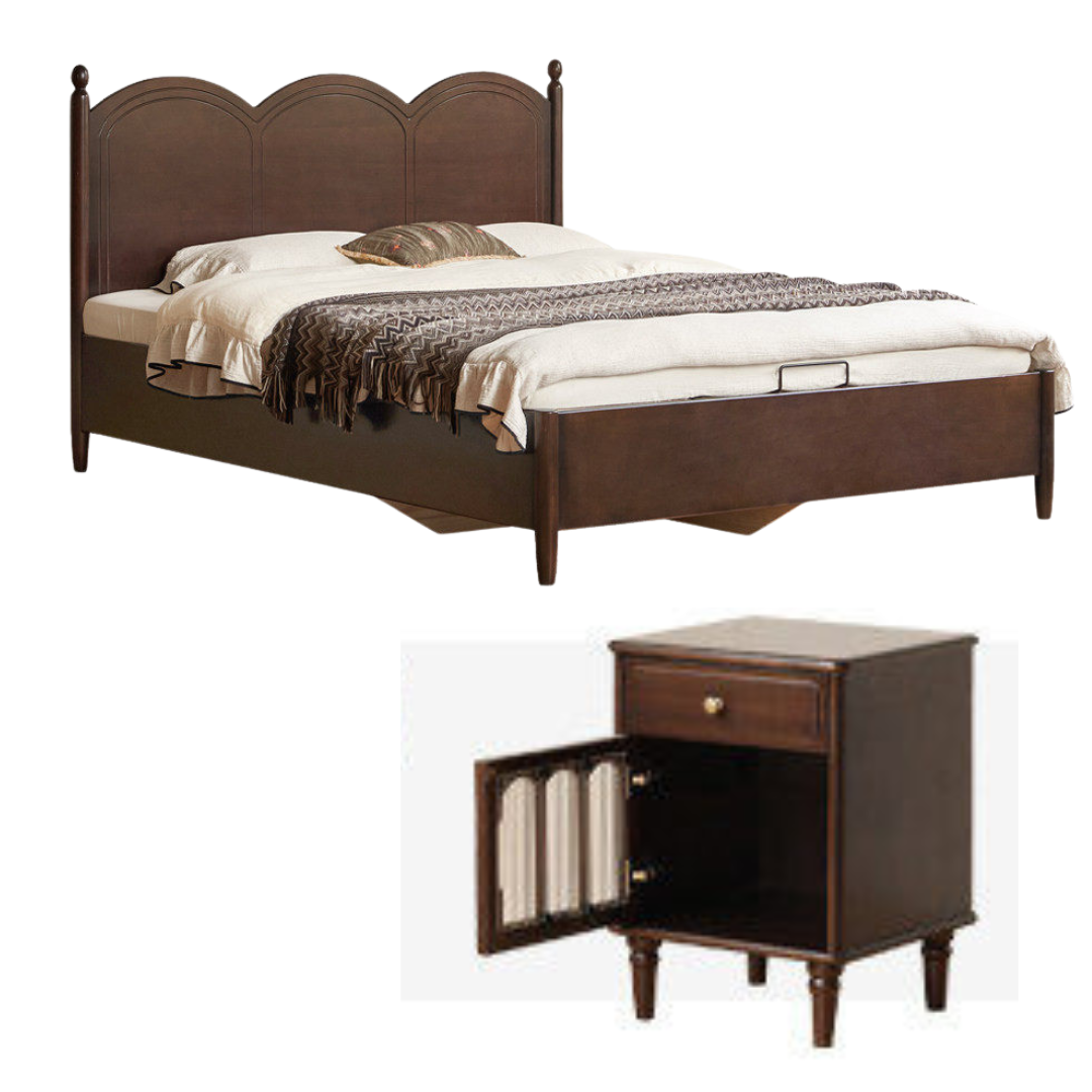 Poplar Solid Wood Bed with French Retro Style and Large Off-the-Floor Box Design