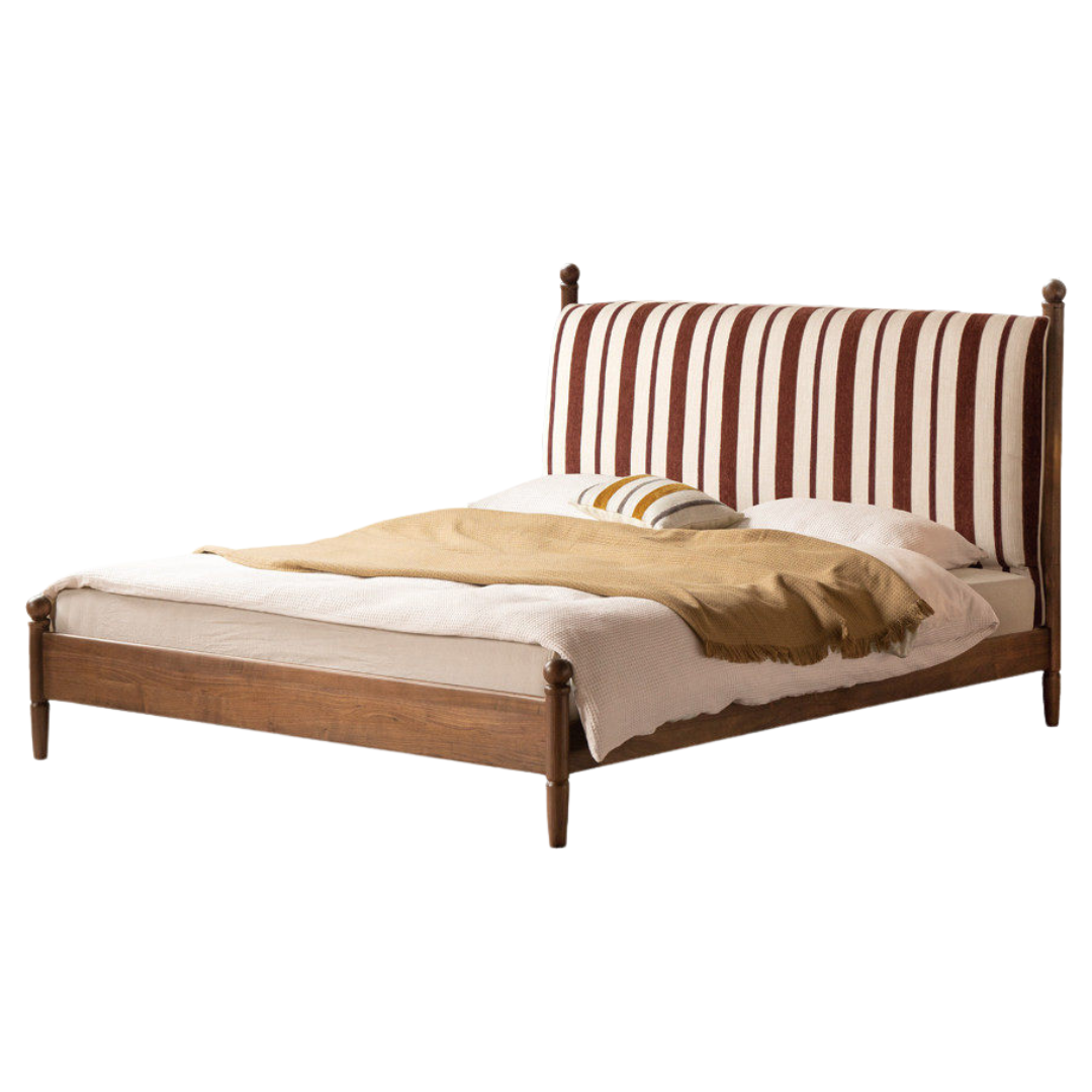 Black Walnut Solid Wood Striped Upholstered Panel Bed