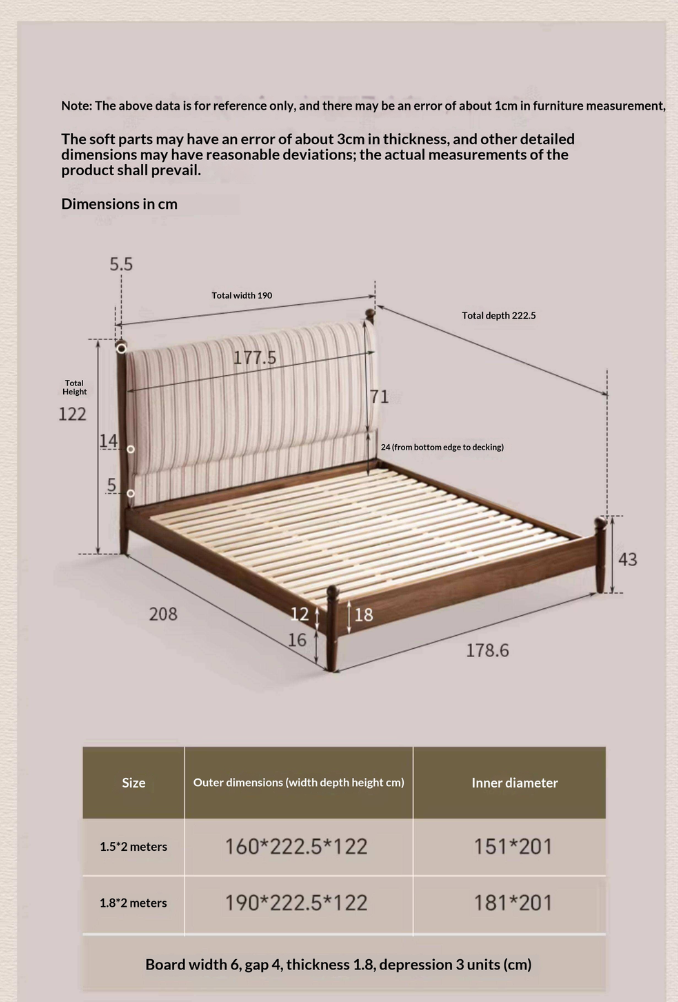Black Walnut Solid Wood Striped Upholstered Panel Bed