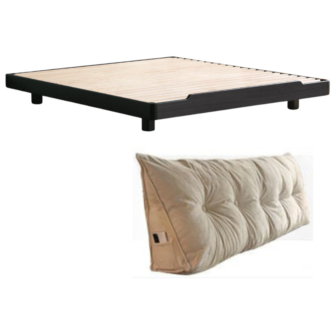 Oak, Rubberwood, Ash Solid Wood Suspended Platform Bed, Headboard-Free Bed Black with Light