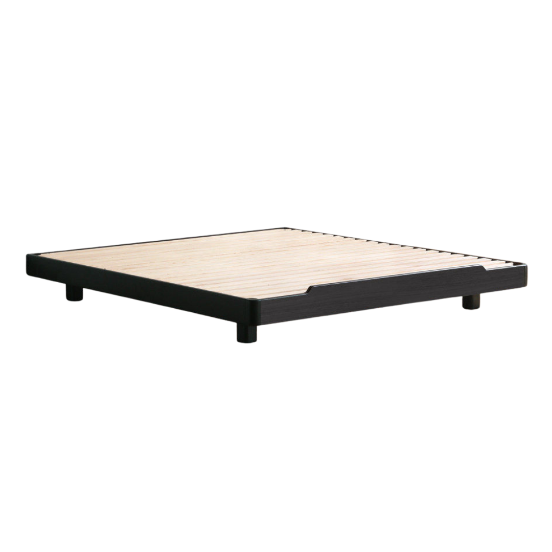 Oak, Rubberwood, Ash Solid Wood Suspended Platform Bed, Headboard-Free Bed Black with Light