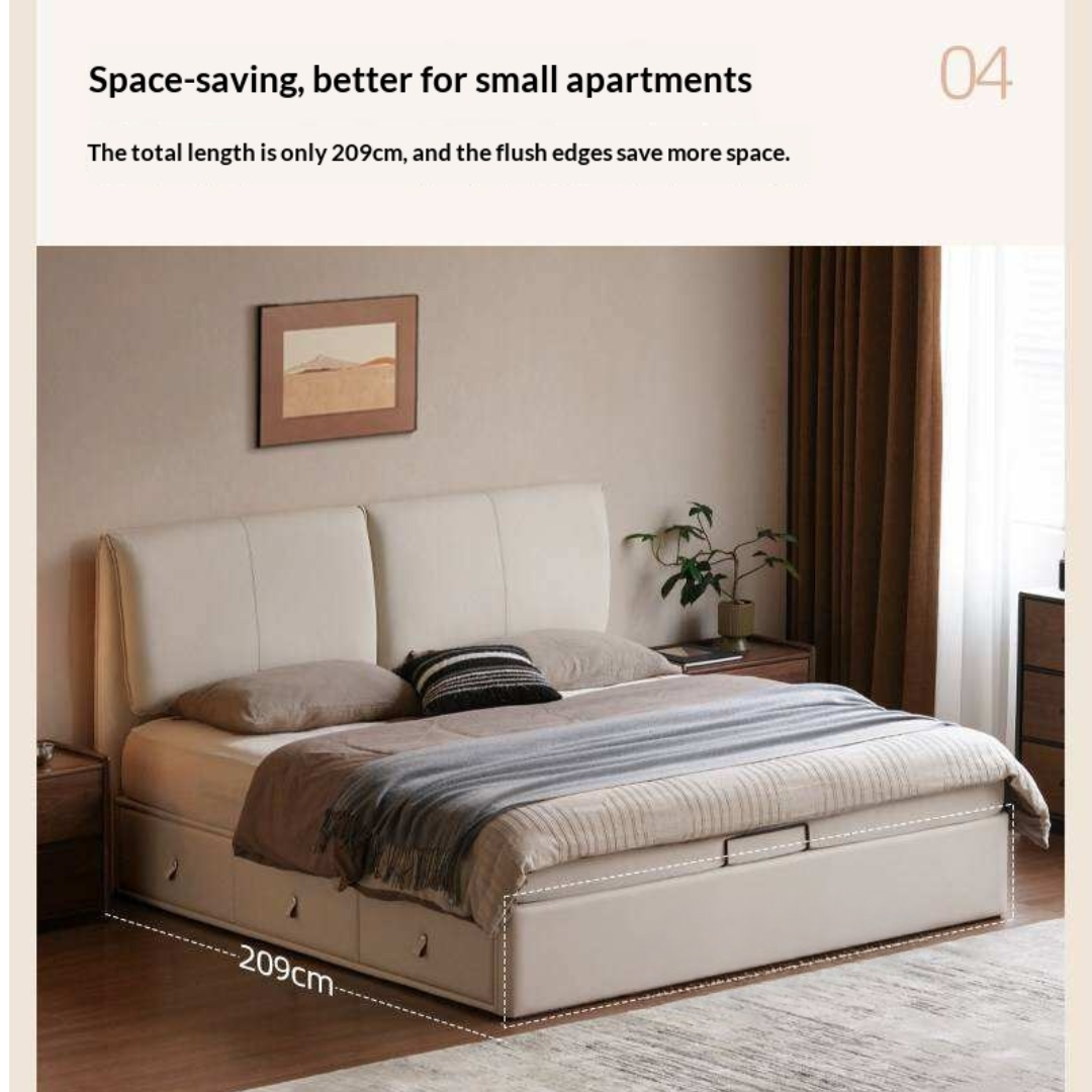 Genuine Leather Upholstered Lift-Up Storage Bed