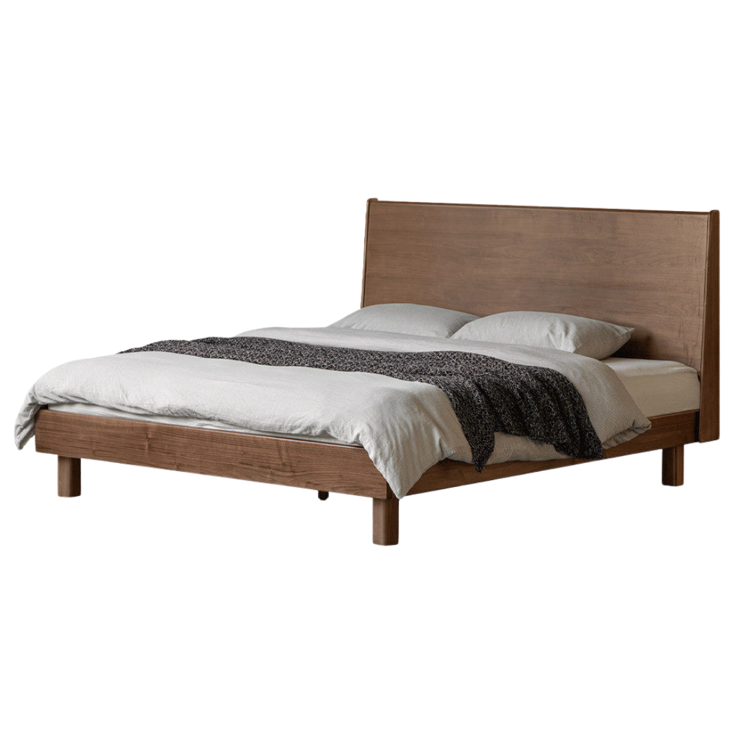Black Walnut Solid Wood Bed with Sleek Light Luxury Finish