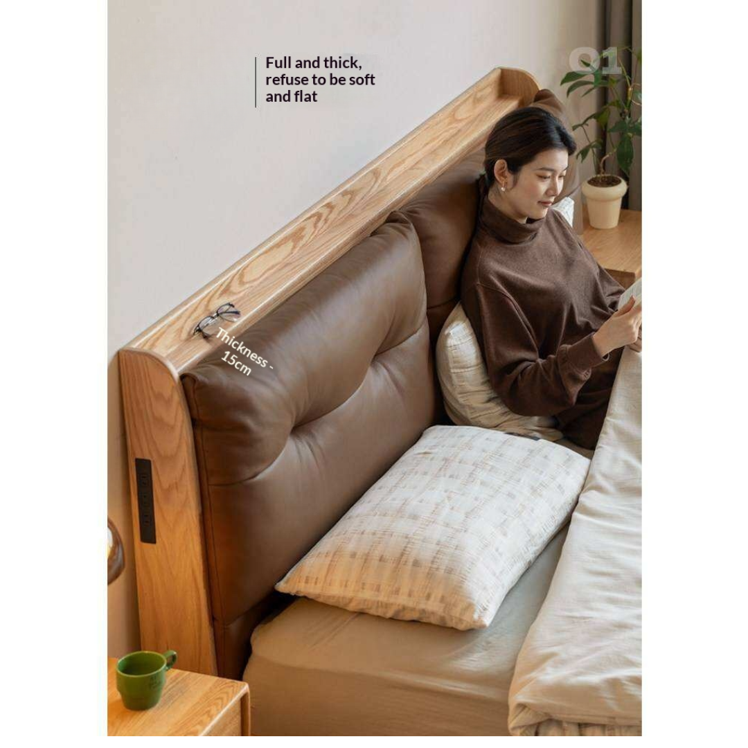 Oak Solid Wood Modern Leather Bed