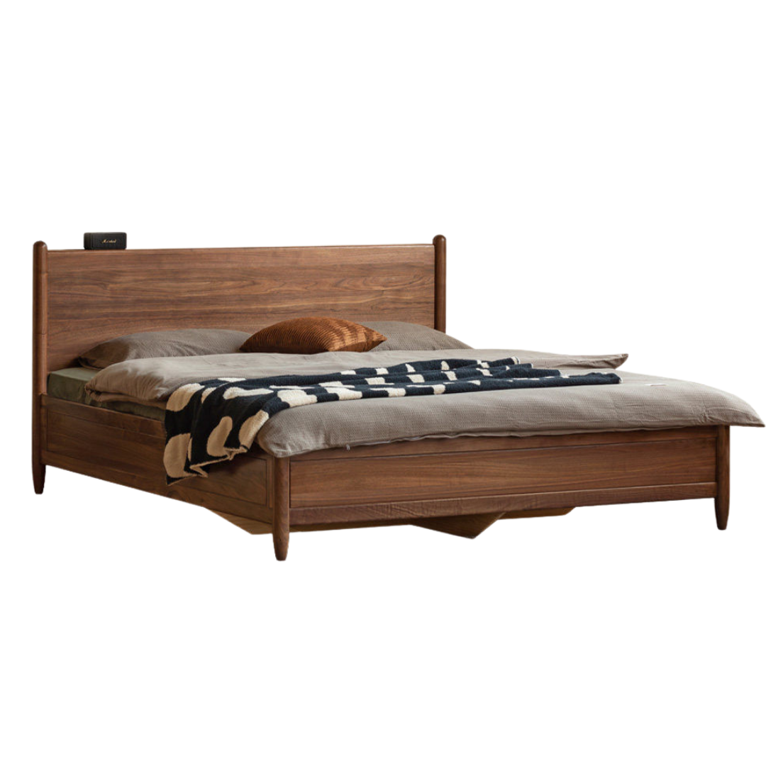 Black Walnut Solid Wood Adjustable Storage Bed with Flat Panel Headboard