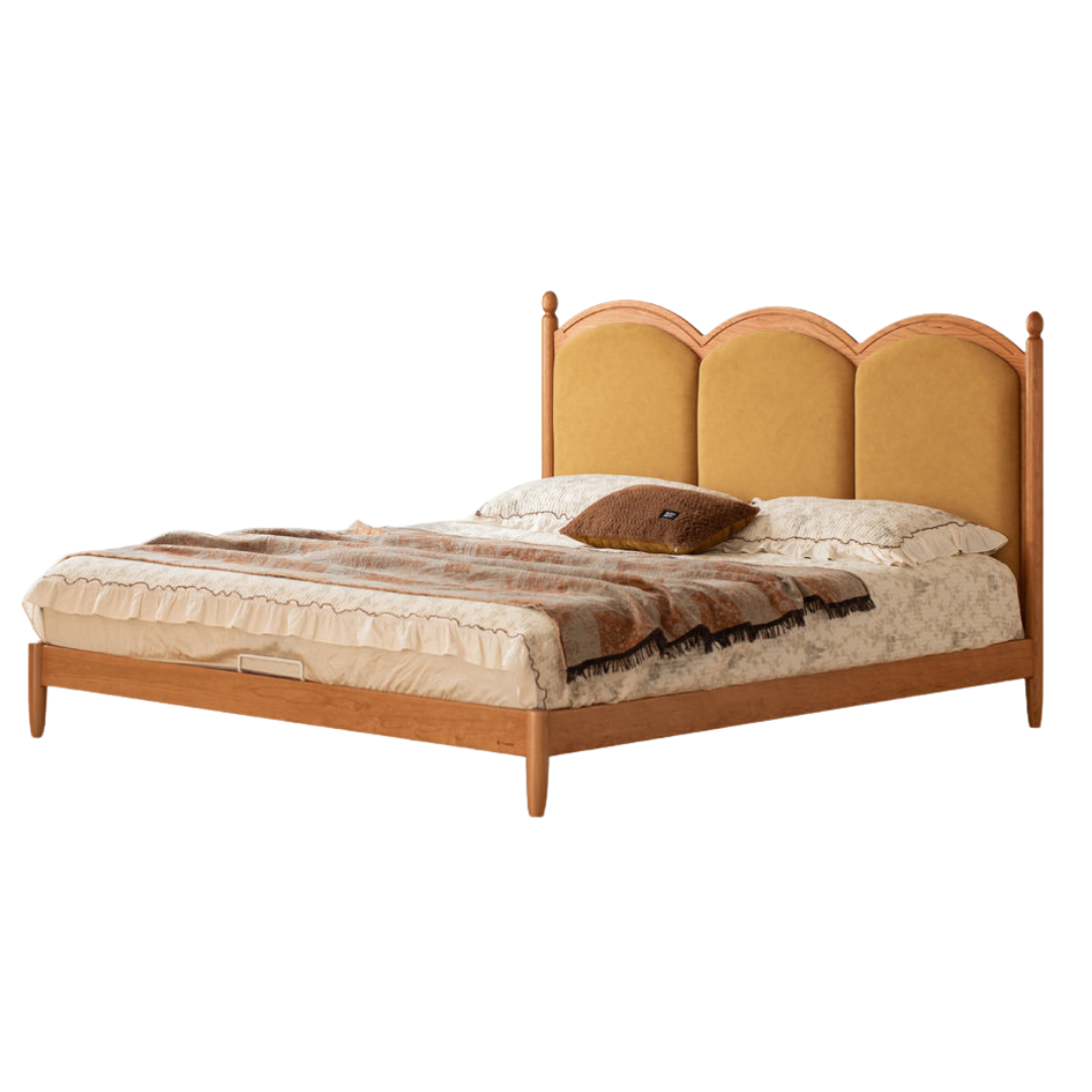 Cherry Wood Solid Wood French Country Bed with Scalloped Arch Panel Headboard