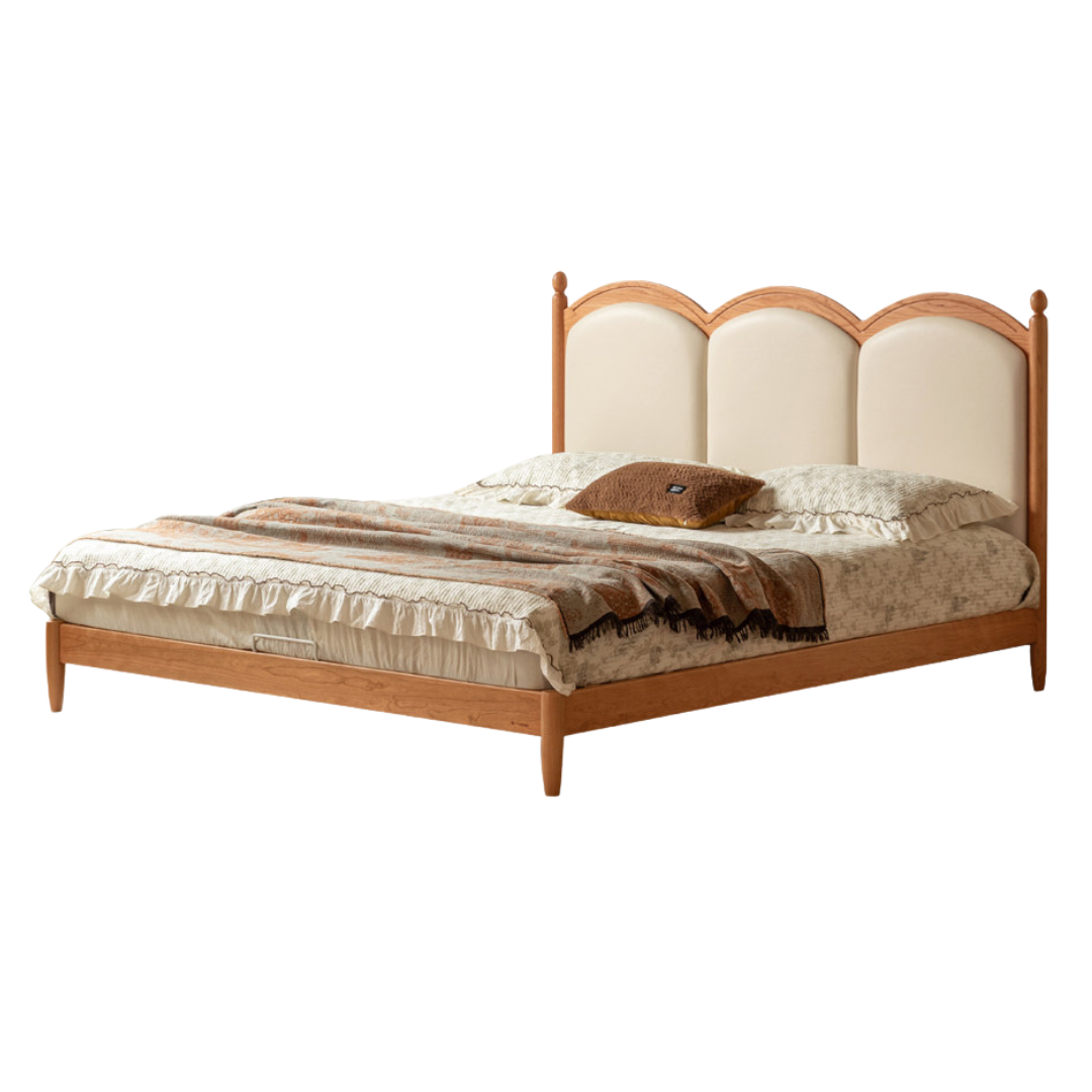 Cherry Wood Solid Wood French Country Bed with Scalloped Arch Panel Headboard