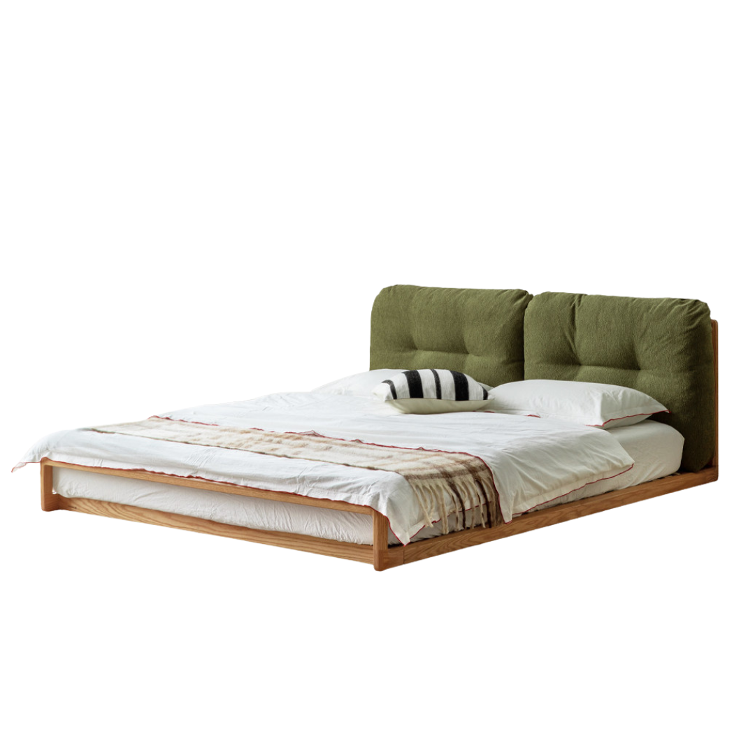 Ash, Oak Solid Wood  Low Profile Upholstered Platform Bed