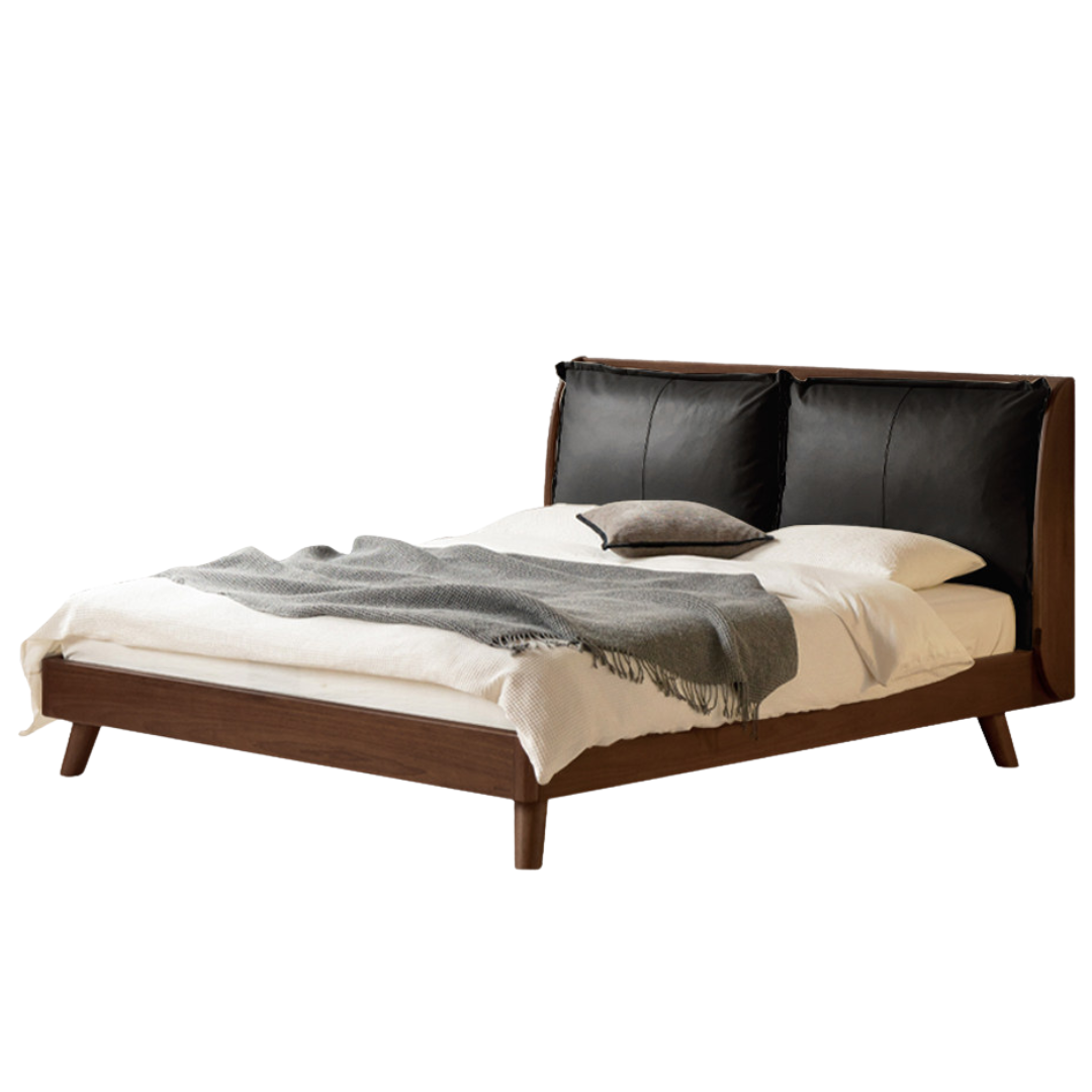 Black Walnut, Sandalwood, Catalpa, Golden Rosewood Solid Wood Genuine Leather,Eco-leather Bed