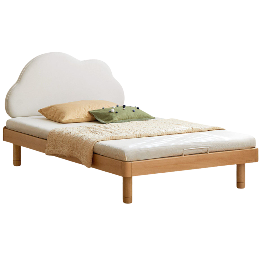 Beech Solid Wood Upholstered Kids Bed with Cloud-Shaped Headboard