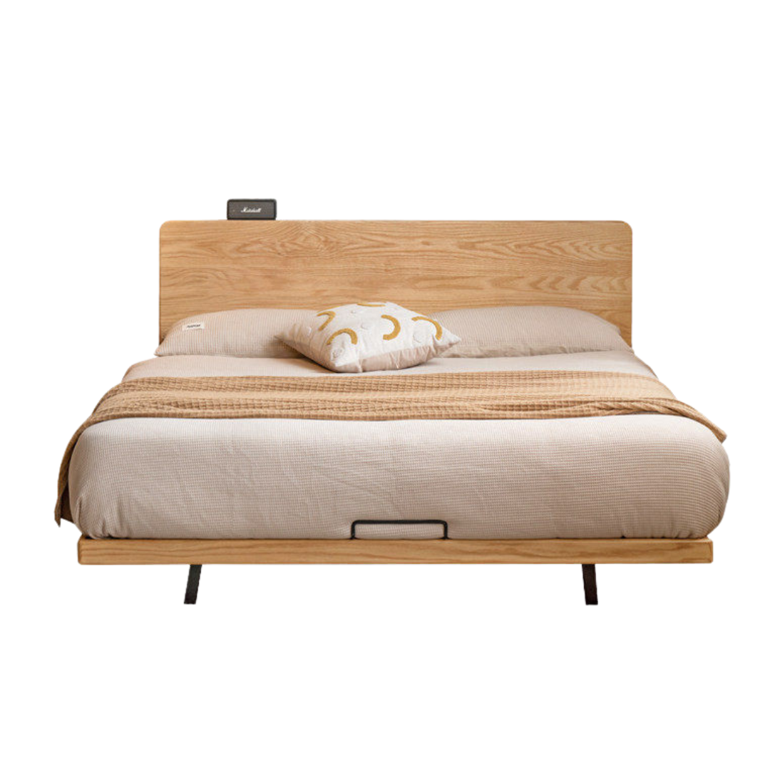 Oak, RubberWood Solid Wood Bed Simple Floating Bed