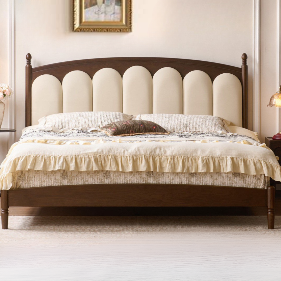 Ash Solid Wood Arched Channel Tufted Platform Bed with Turned Posts