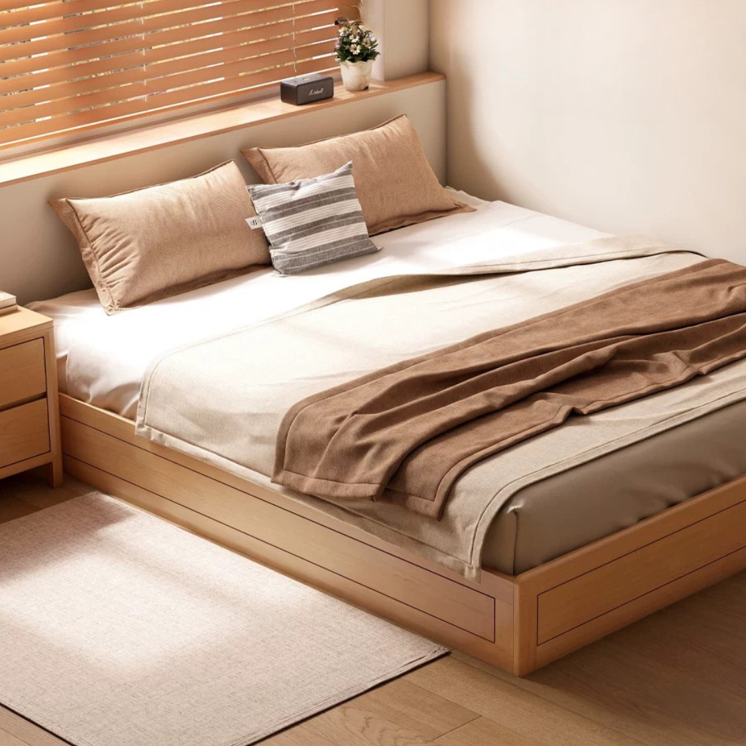 Rubberwood Solid Wood Modern Minimalist Storage Platform Bed
