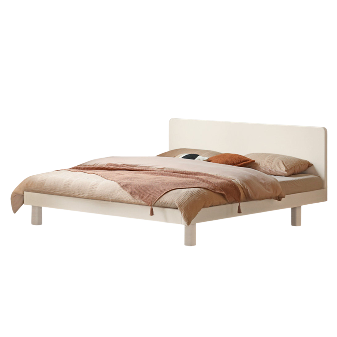 Poplar, Rubberwood Solid Wood Platform Bed with Built-In Corner Shelf