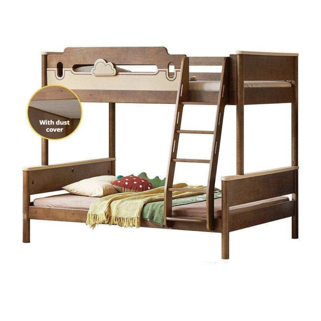 Rubberwood Solid Wood Castle-Inspired Bunk Bed with Cloud Cutout Guardrail