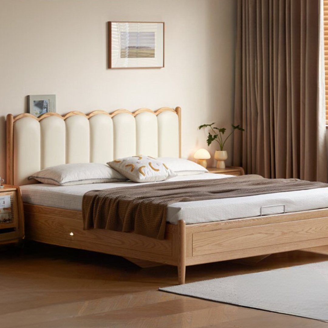 Oak Solid Wood Leather Piano Key Storage Box Bed
