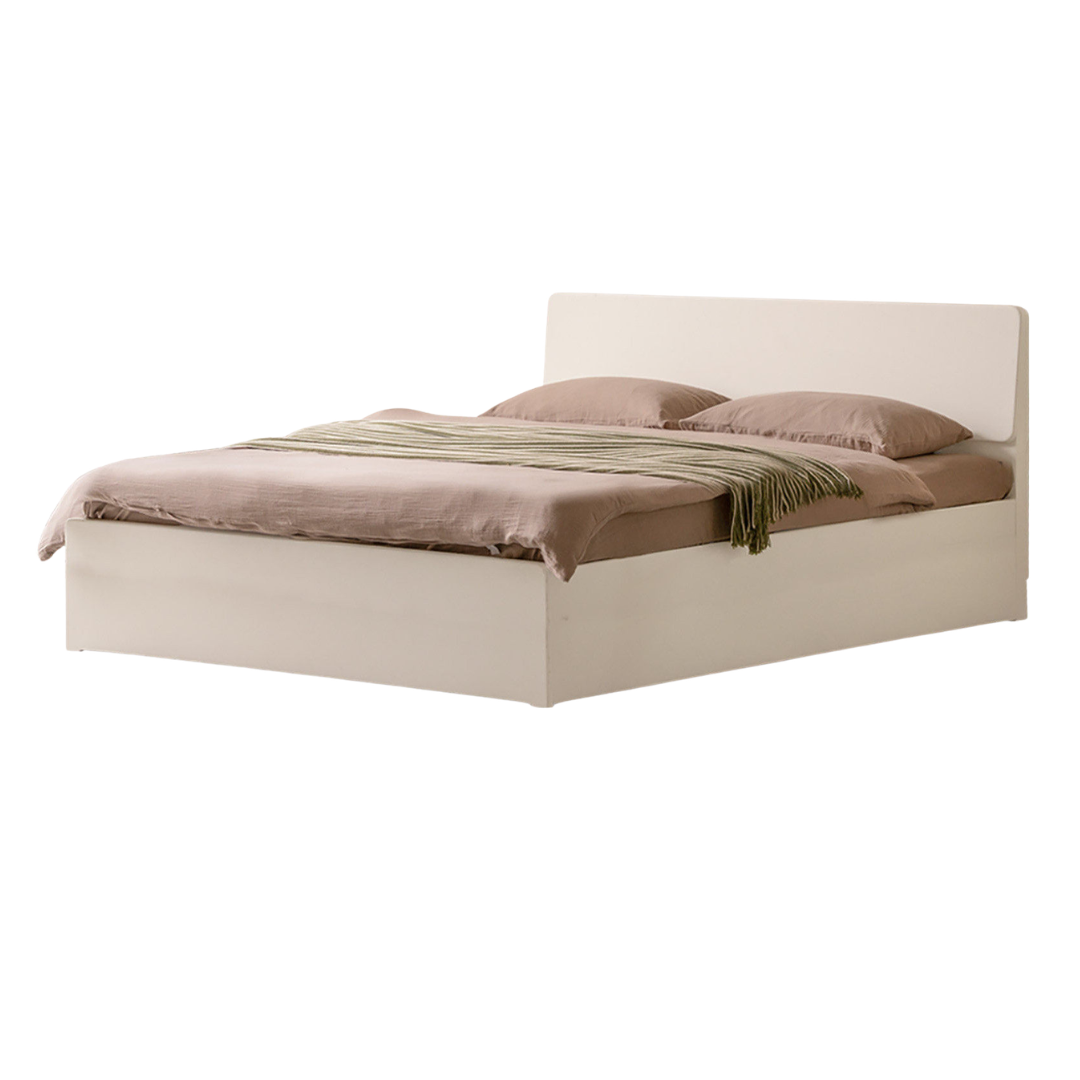 Rubberwood Solid Wood White Cream Gas Lift Storage Bed