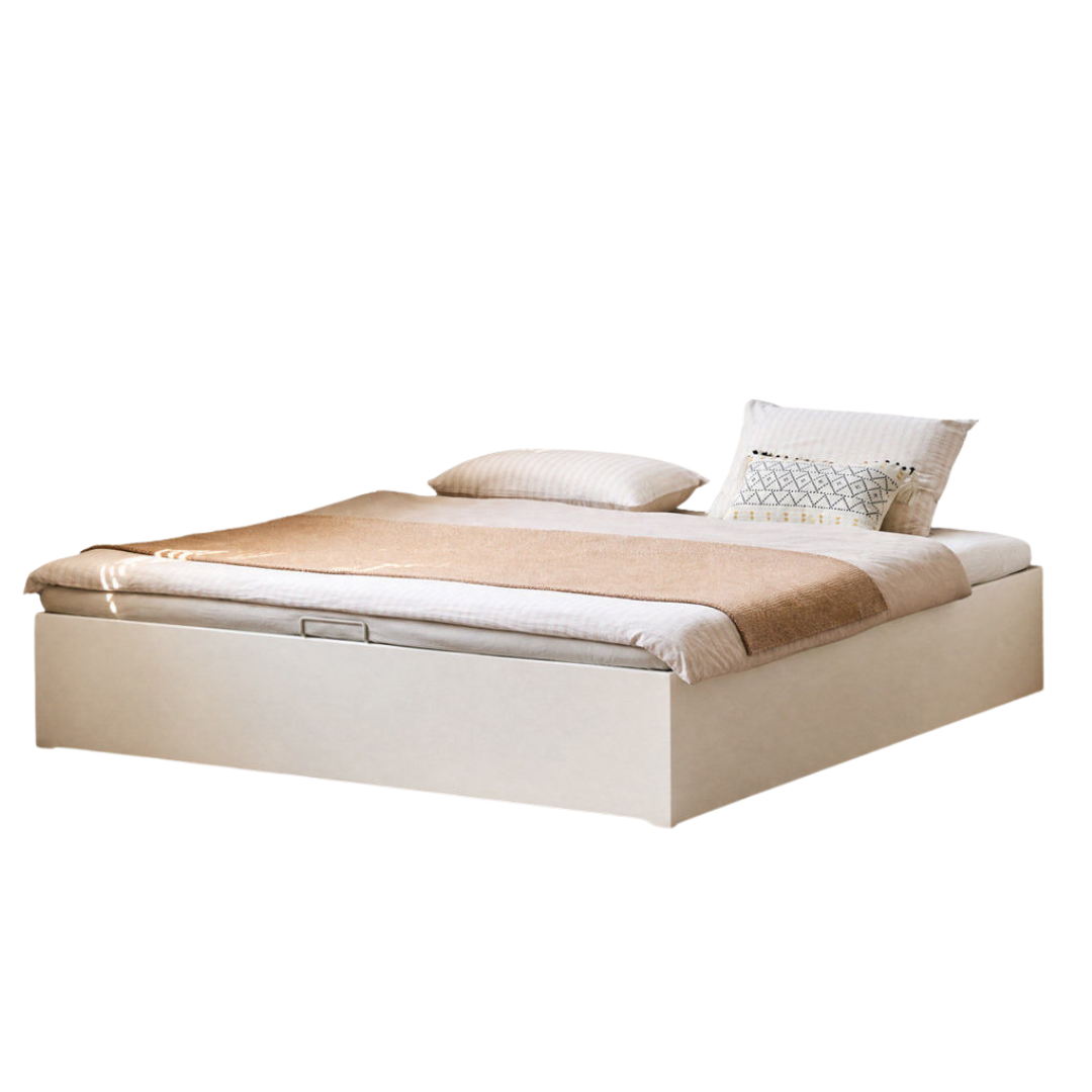 Rubberwood Solid Wood Storage Bed with No Headboard and Side-Opening Lid