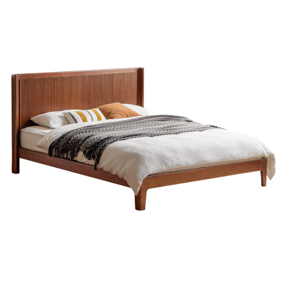 North American Tulipwood Solid Wood Platform Bed with Reeded Headboard