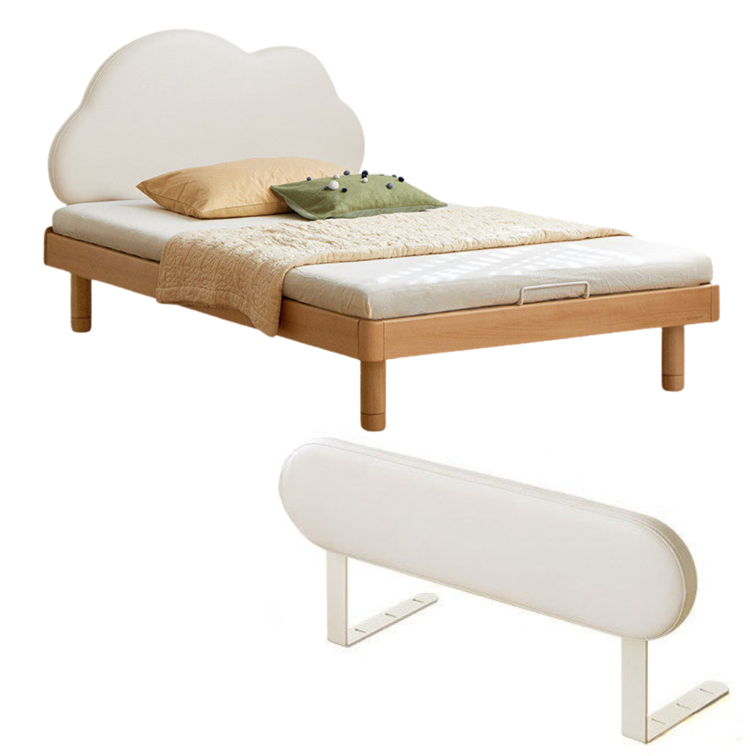 Beech Solid Wood Upholstered Kids Bed with Cloud-Shaped Headboard
