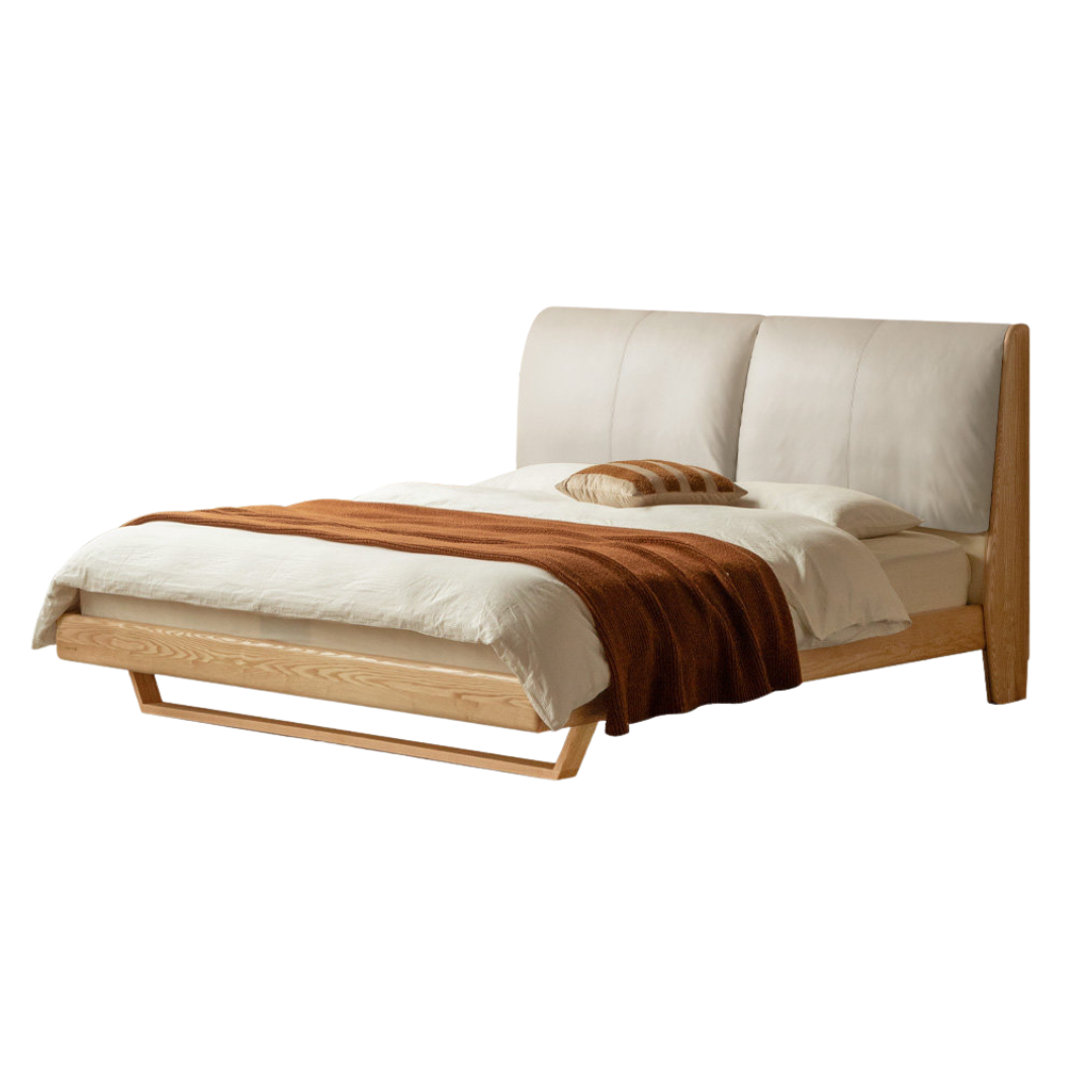 Oak, Ash Solid Wood Genuine Leather, Ecological Leather Suspended Bed Italian Light Luxury