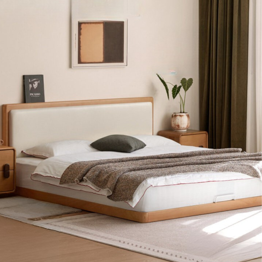 Beech Solid Wood Modern Simple Soft Leaning Platform Bed