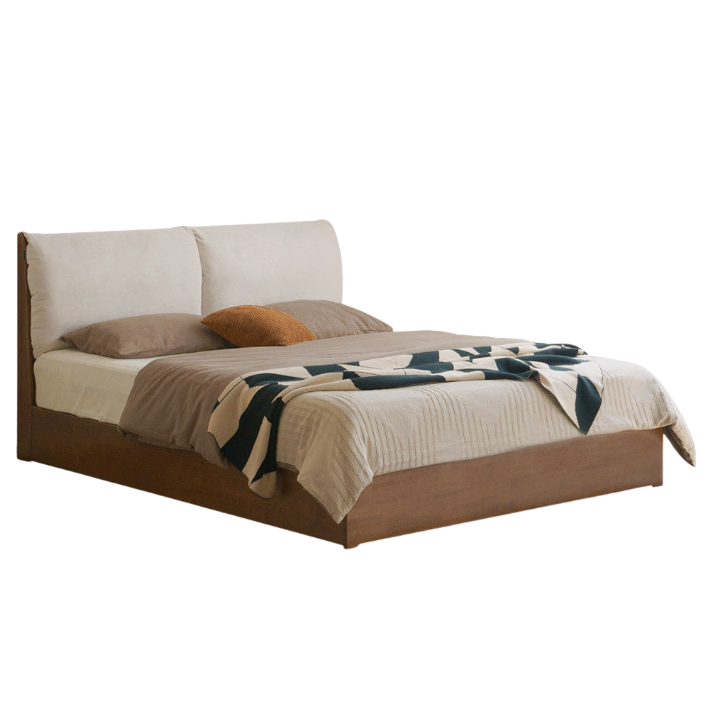 Rubberwood Solid Wood Storage Bed with Lift-Up Platform and Oversized Cushioned Headboard