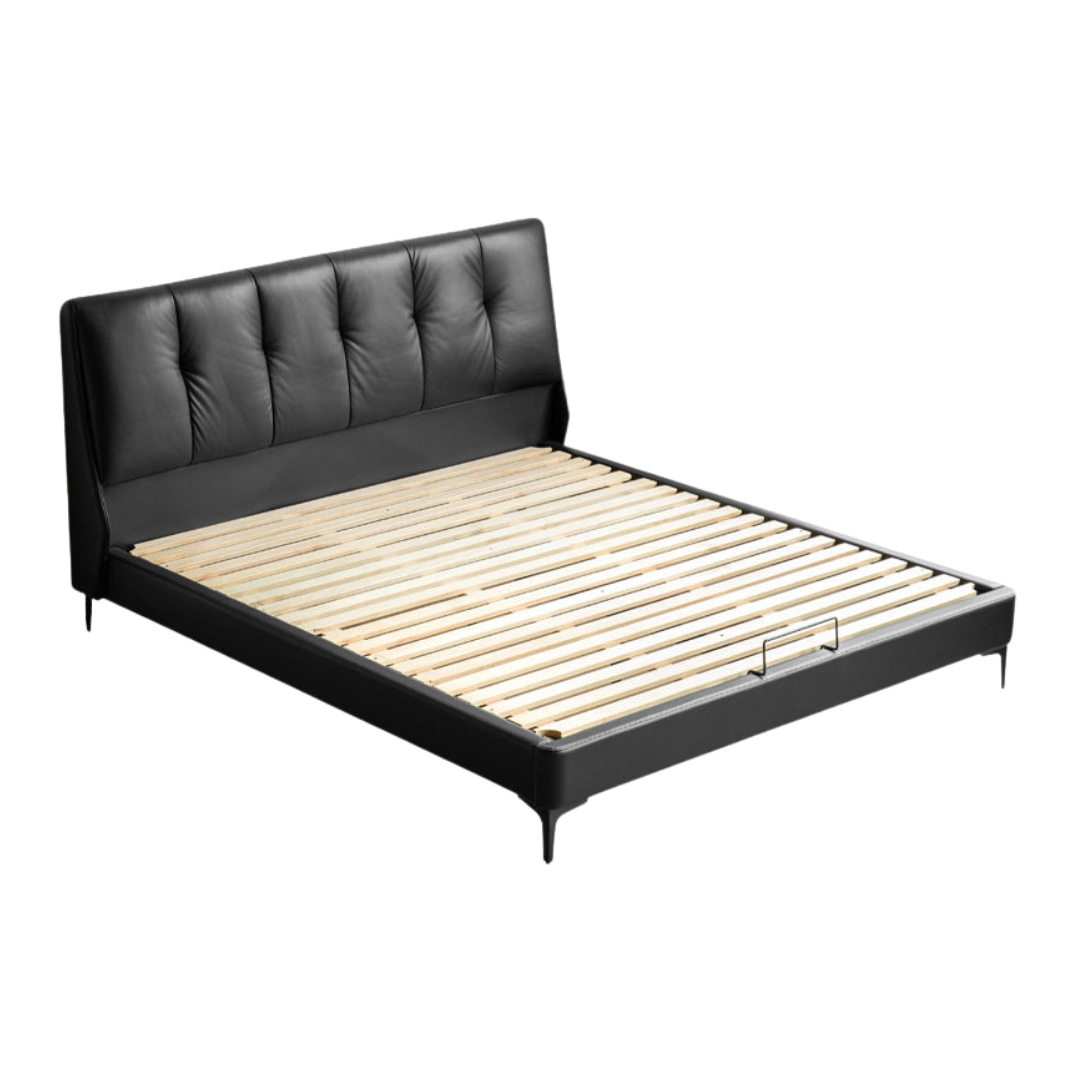 Genuine Leather Storage Bed with Tufted Headboard and Drawers