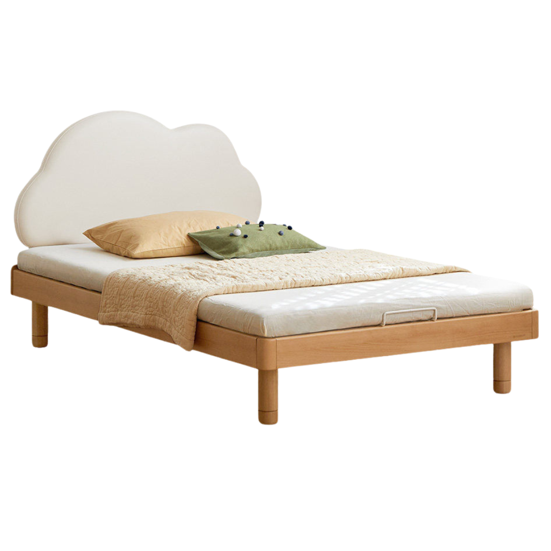 Beech Solid Wood Upholstered Kids Bed with Cloud-Shaped Headboard