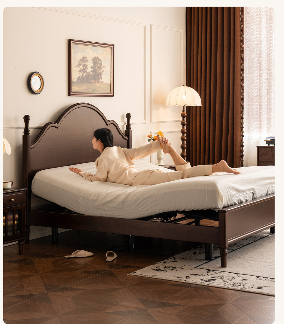 Poplar Solid Wood Adjustable Bed Frame with Arched Spindle Post Headboard