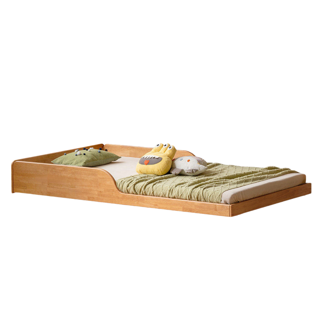 Rubberwood Solid Wood Kids Daybed with Trundle and Safety Guardrails