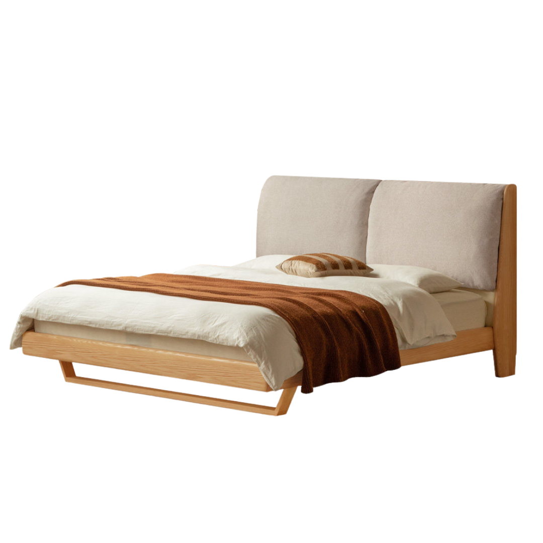 Oak, Ash Solid Wood Genuine Leather, Ecological Leather Suspended Bed Italian Light Luxury