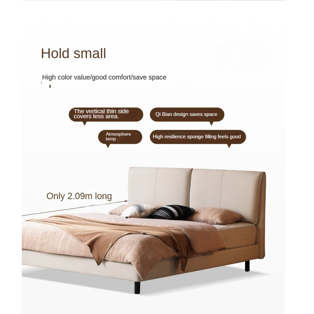 Genuine Leather Soft Bed Cream Style