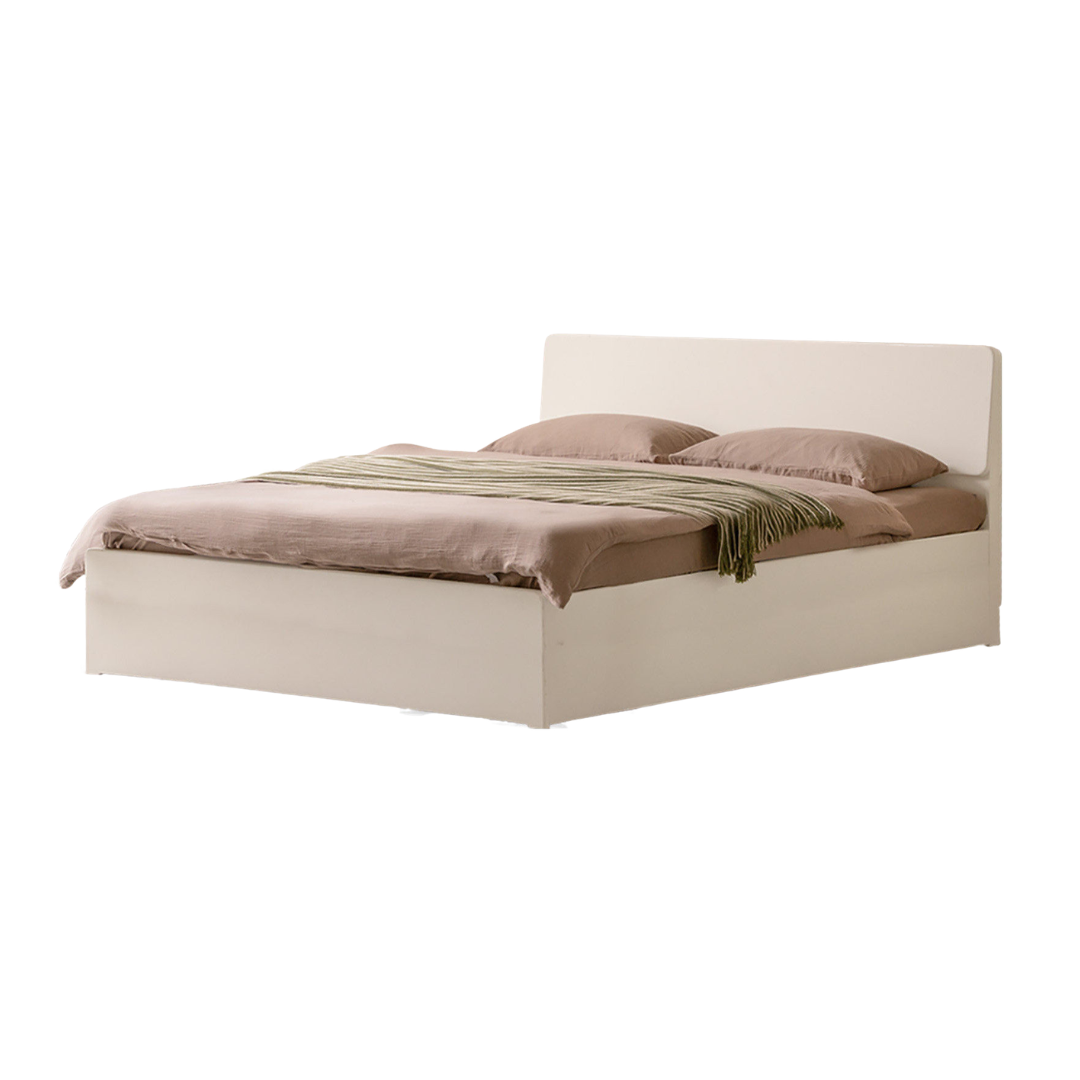 Rubberwood Solid Wood White Cream Gas Lift Storage Bed