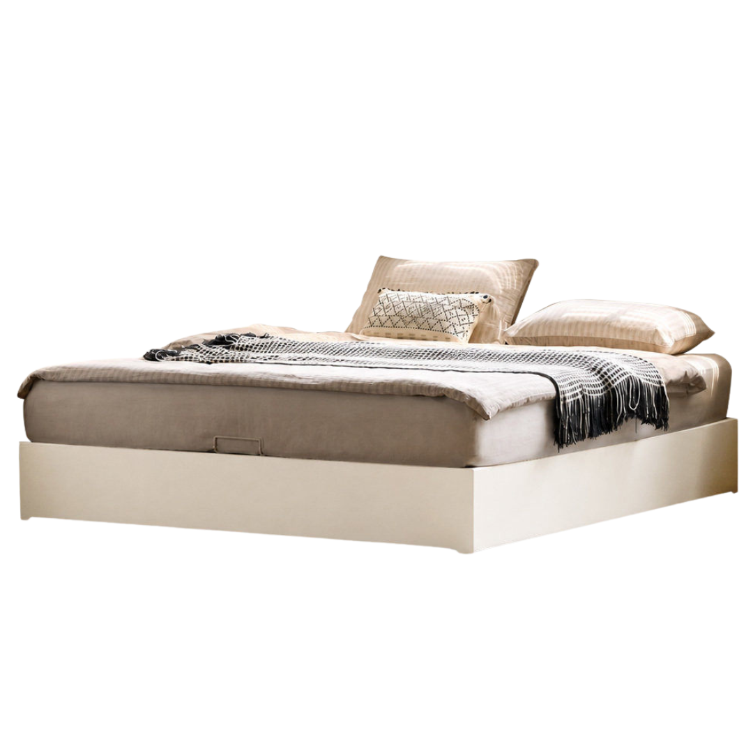 Rubberwood Solid Wood Storage Bed with No Headboard and Side-Opening Lid