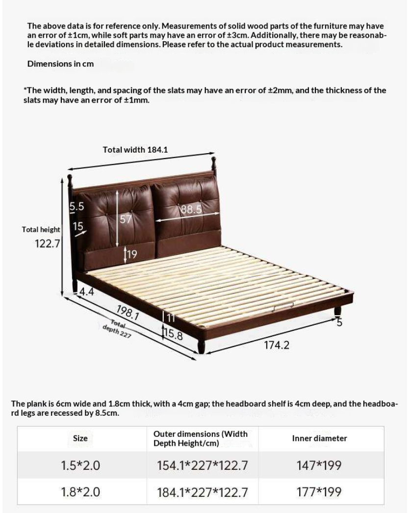 Black Walnut Solid Wood Leather Four Poster Bed with Tufted Headboard