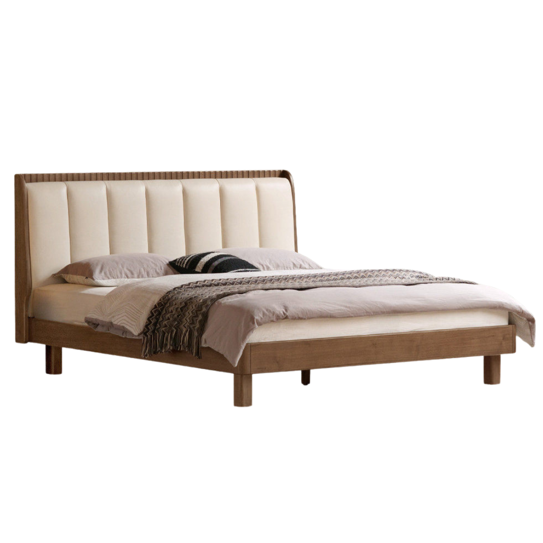 Black Walnut, Golden Sandalwood Solid Wood Genuine Leather Extra Tall Vertical Channel Tufted Platform Bed