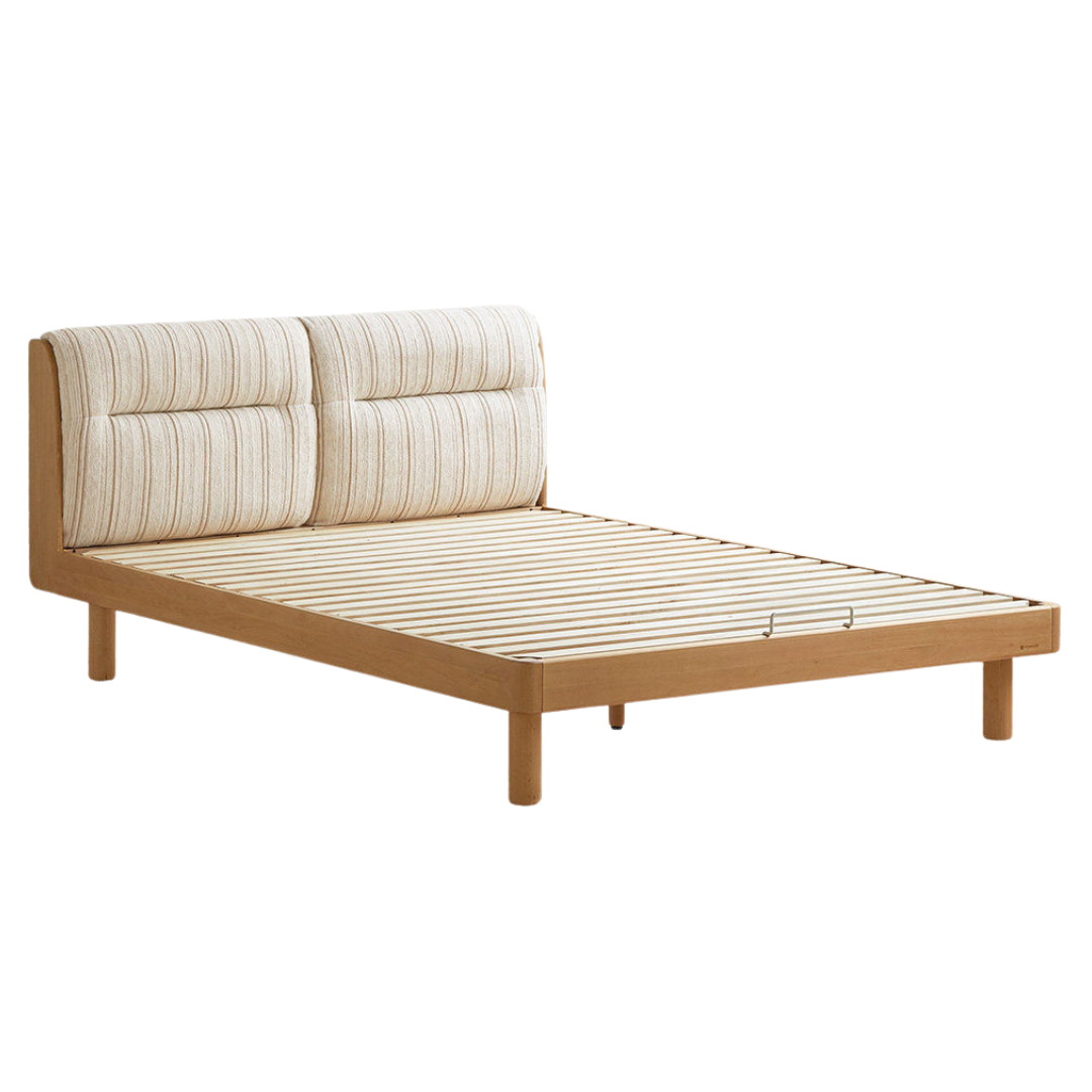 Beech Solid Wood Adjustable Height Kids Bed with Upholstered Segmented Headboard