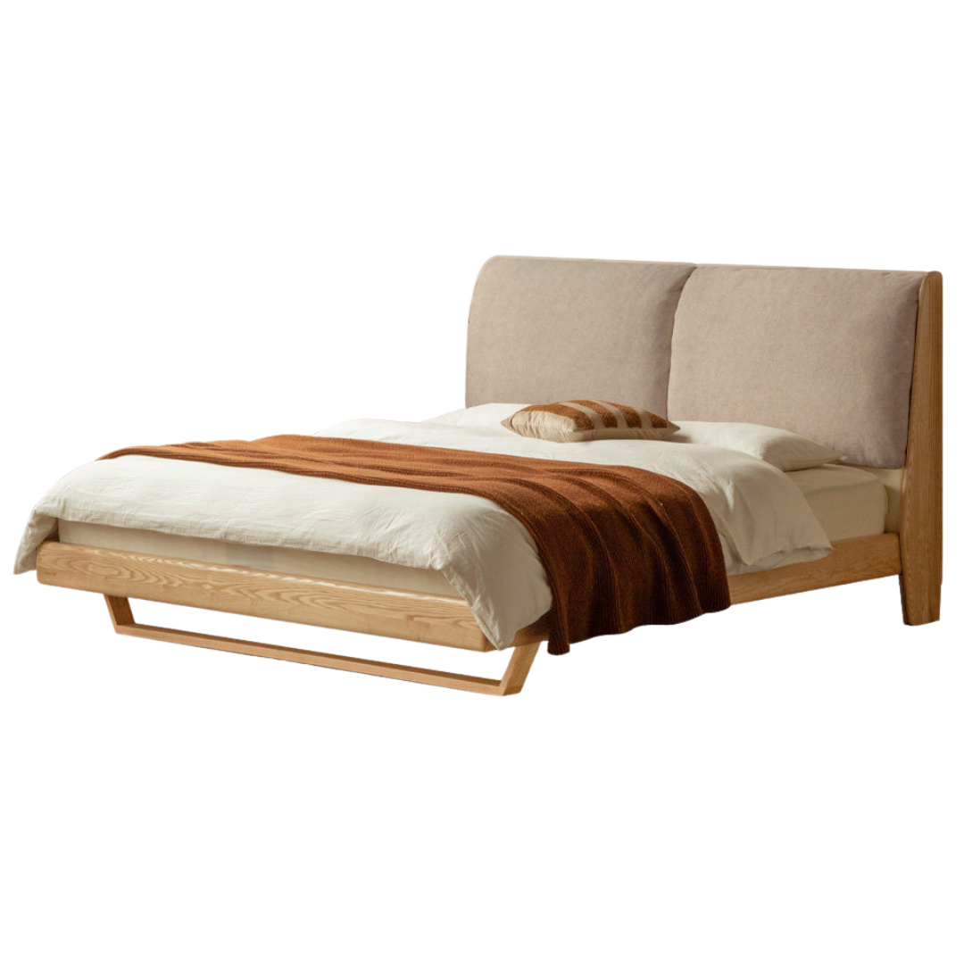 Oak, Ash Solid Wood Genuine Leather, Ecological Leather Suspended Bed Italian Light Luxury