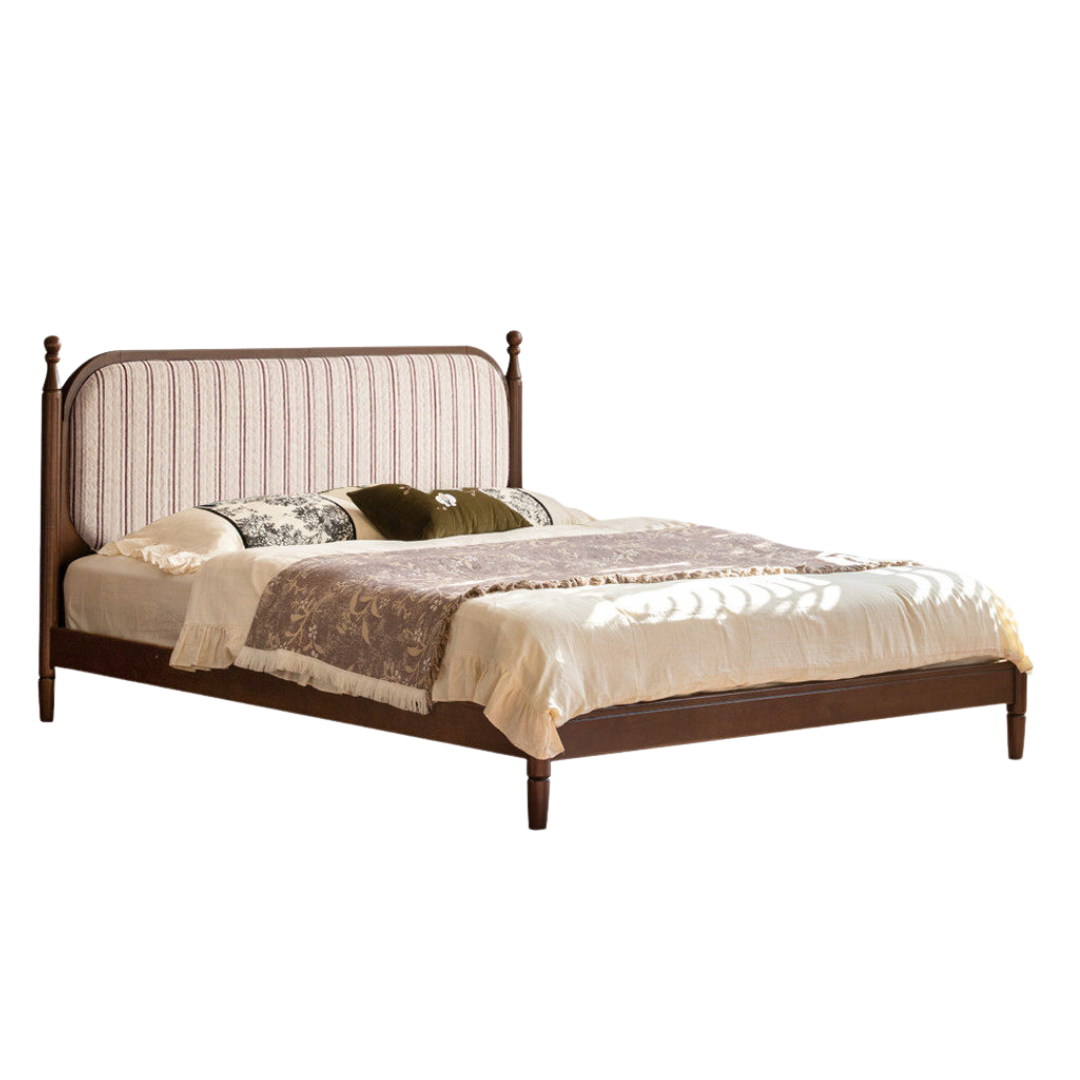 Rubberwood Solid Wood Four Poster Upholstered Bed with Adjustable Headboard