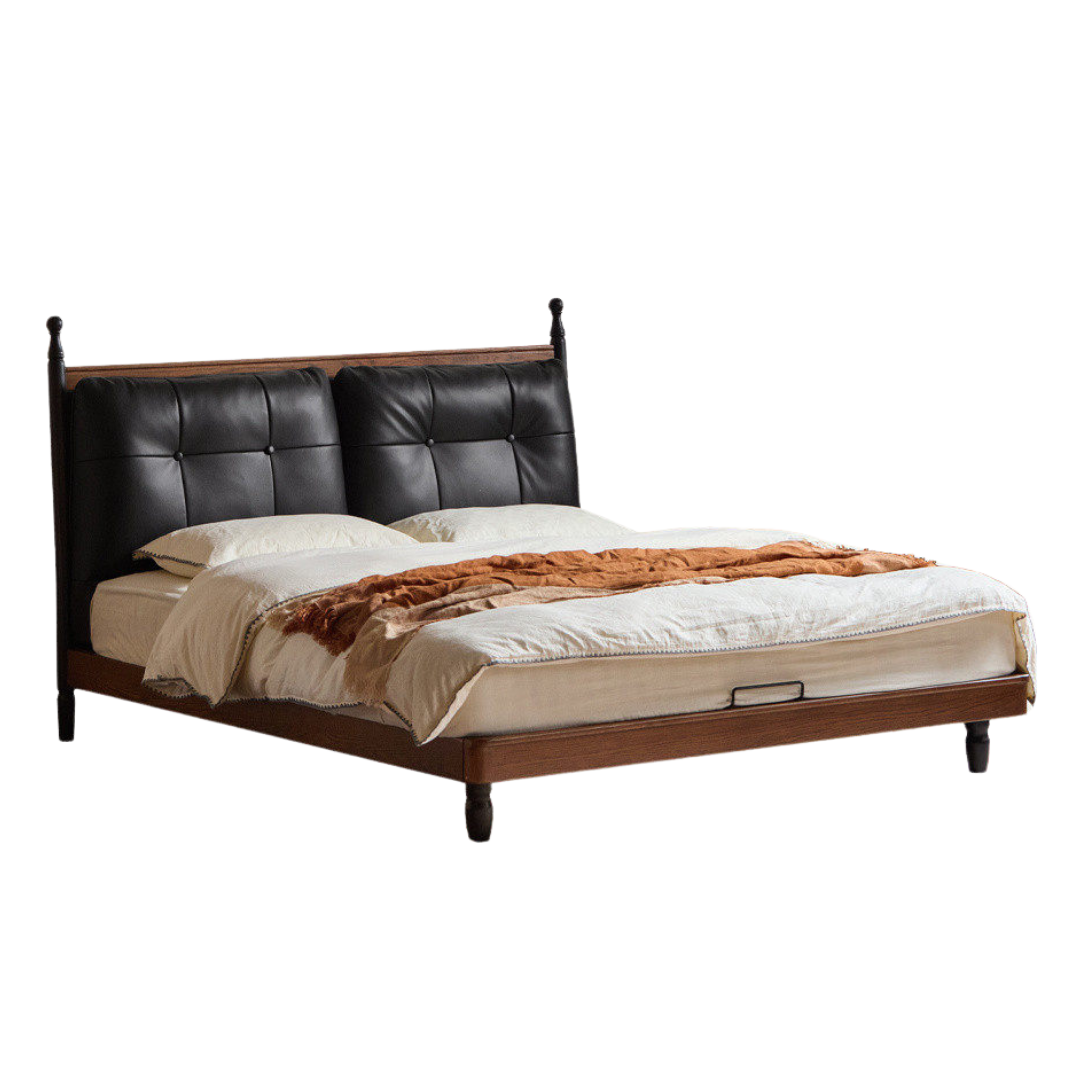 Oak Solid Wood Four Poster Bed with Tufted Headboard