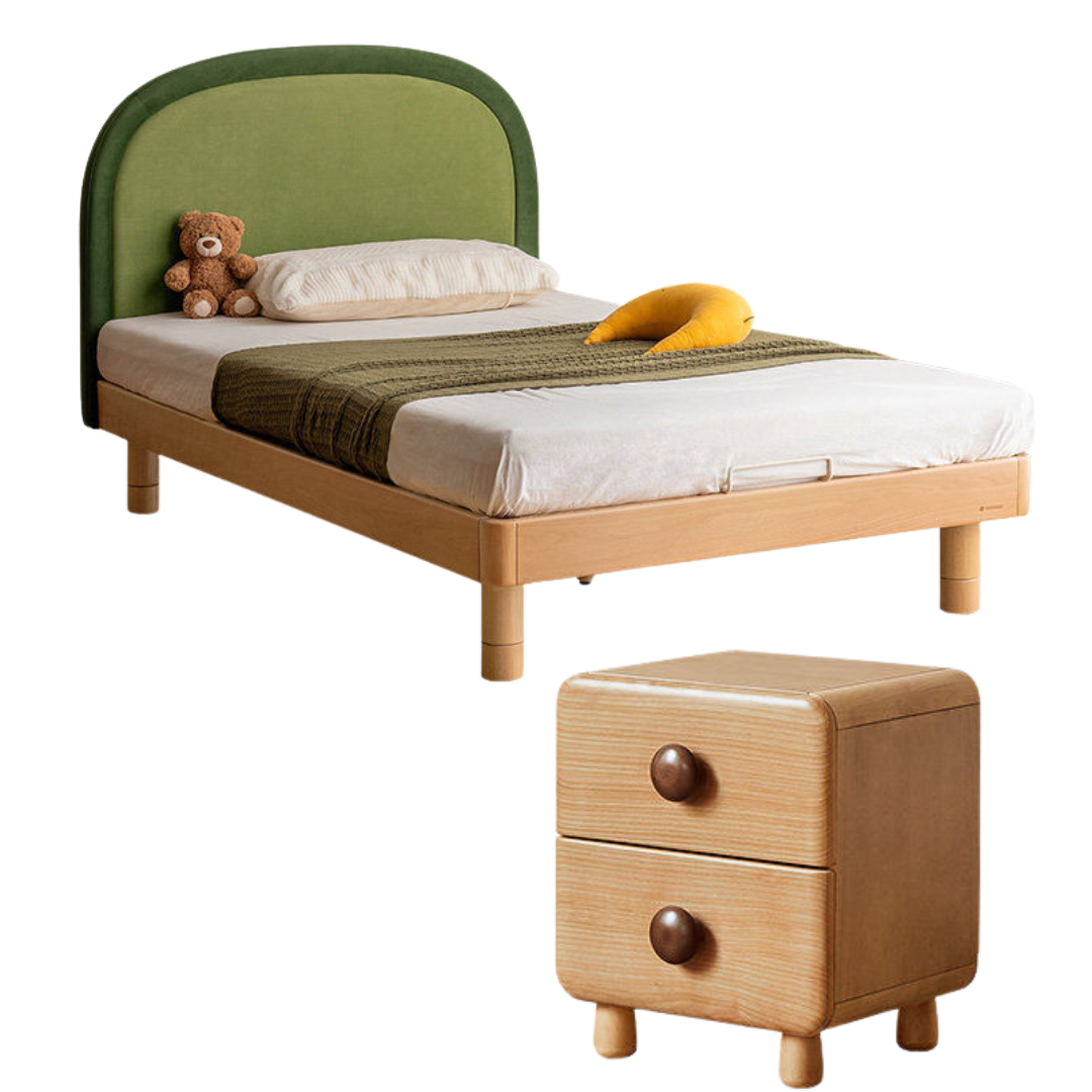 Beech solid wood Kids Bed with Round Headboard and Adjustable Height Legs