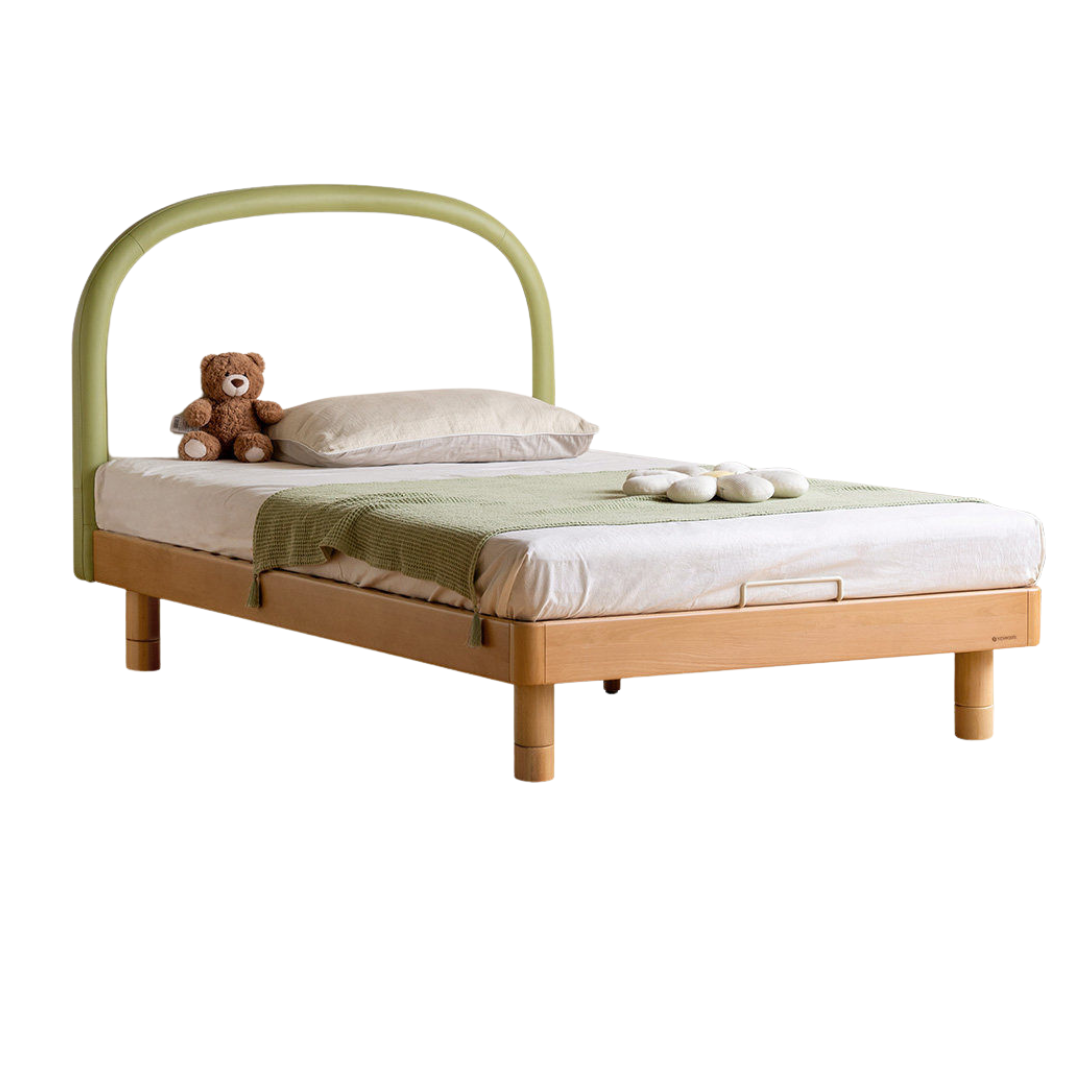 Beech solid wood Kids Bed with Round Headboard and Adjustable Height Legs