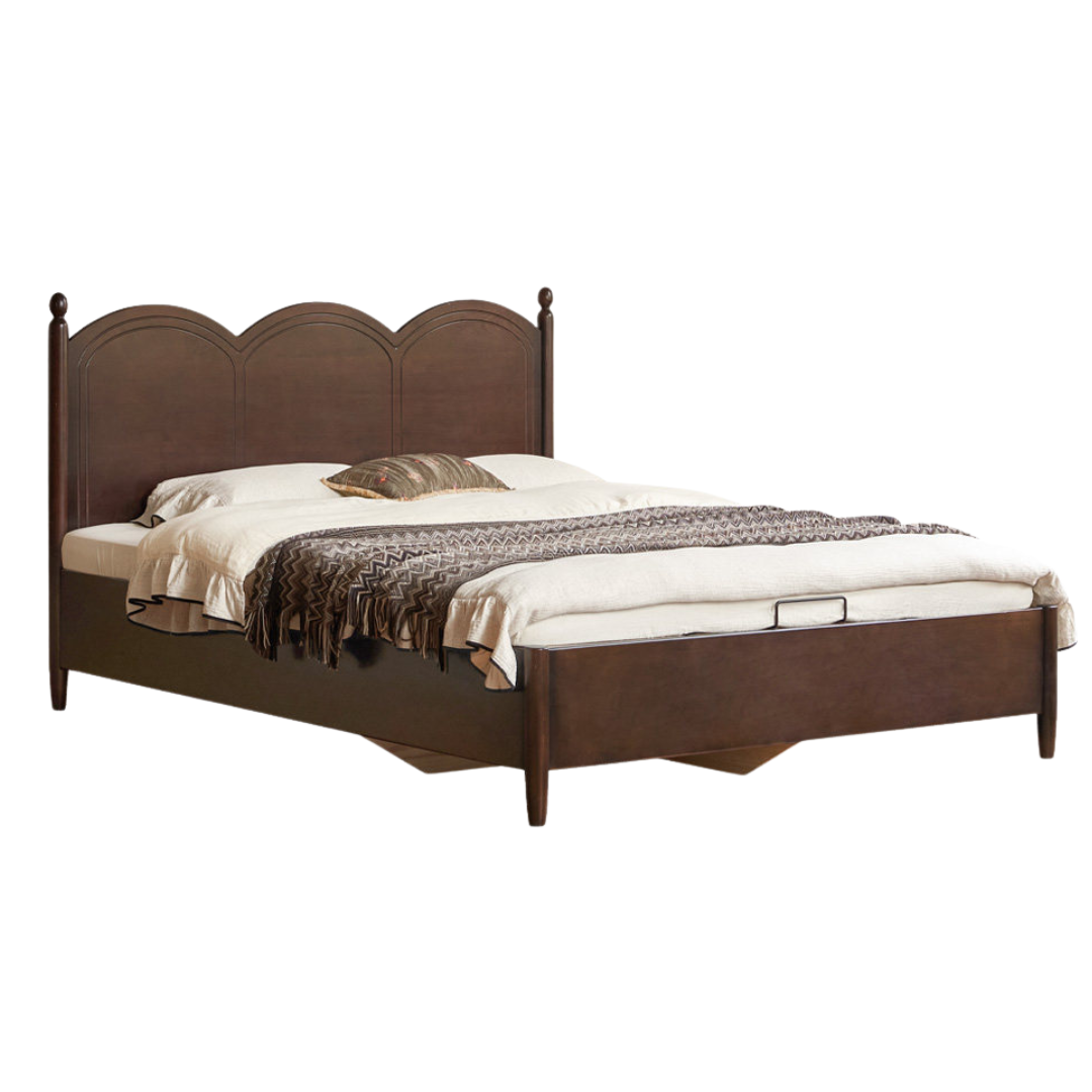 Poplar Solid Wood Bed — French Retro Style with Vintage Appeal