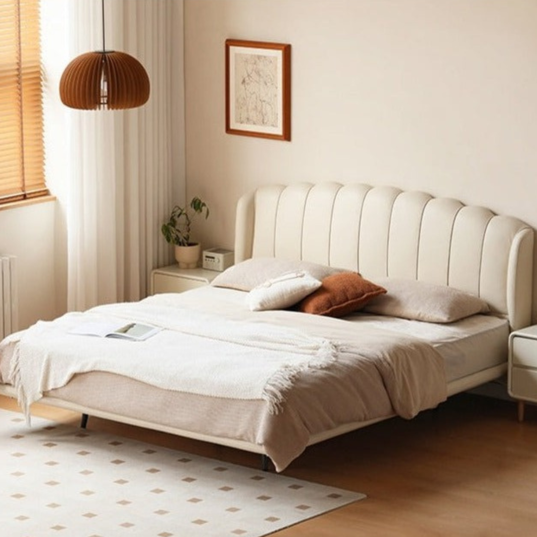 First Layer Cowhide Art Cream Suspended Bed