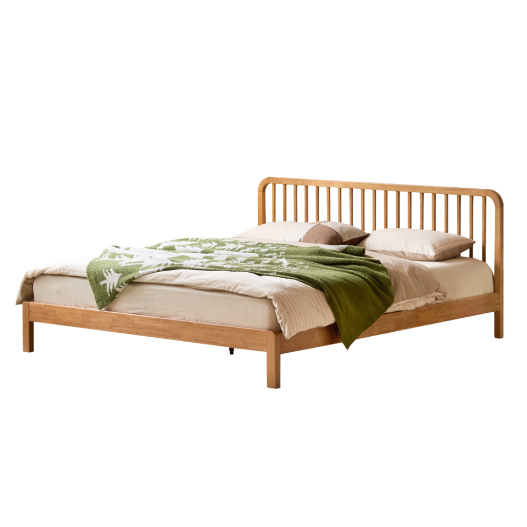 European Beech,Rubberwood Solid Wood Bed Modern Simple