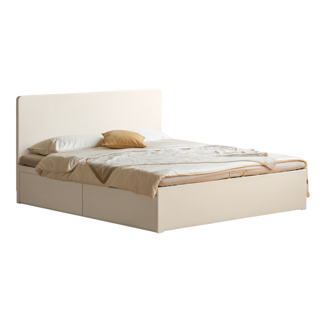 Rubberwood Solid Wood Platform Storage Bed with Gas Lift Base and Side Drawers