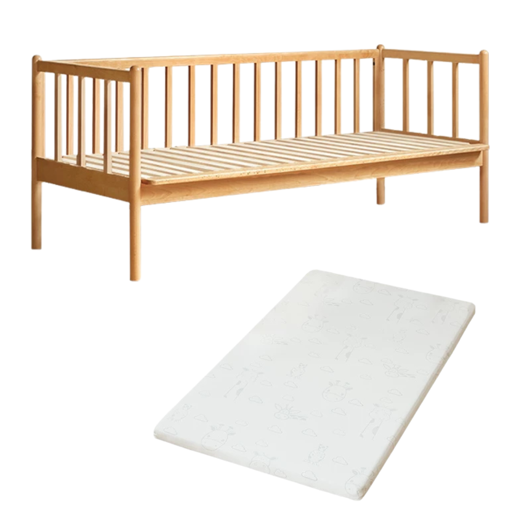 Beech, Rubberwood Solid Wood Children's Splicing Bed with Guardrail